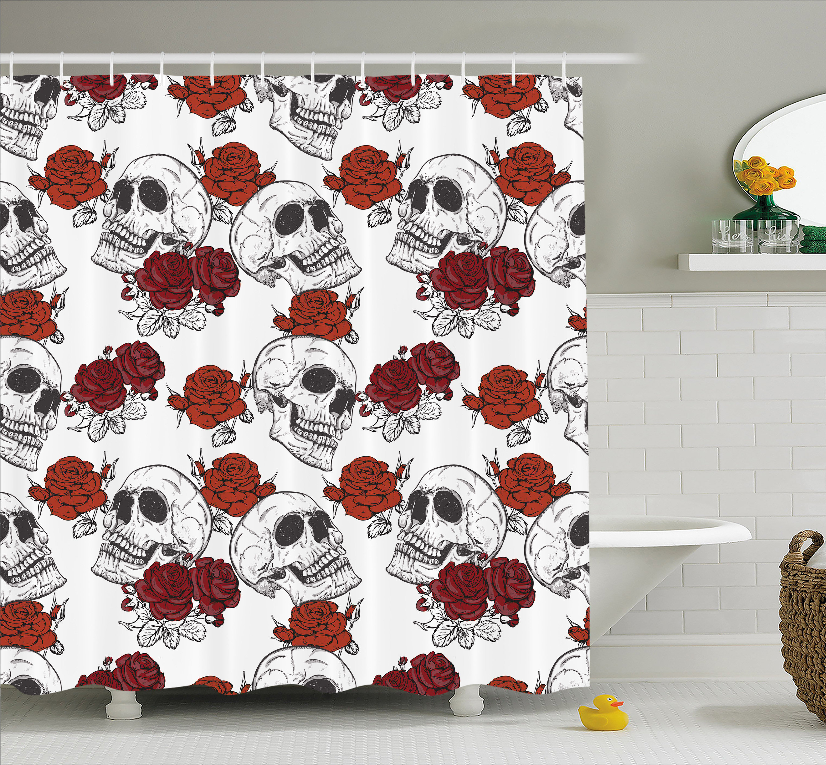 Halloween Horror Skeleton Skull Shower Curtain Set Bathroom Fabric Bath Curtains