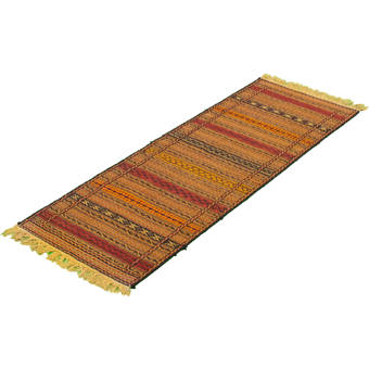 Foundry Select Zeman Handmade Kilim Wool Light Blue Light Orange Red Rug Wayfair