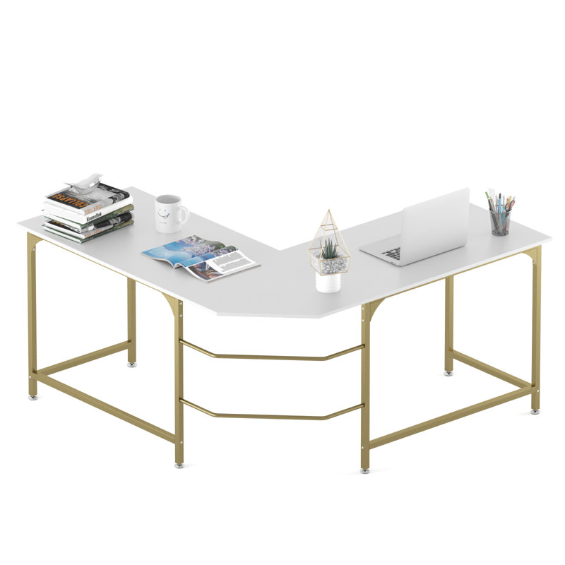 Everly Quinn 59 Large L Shaped Desk Corner Computer Desk Gaming Table Workstation For Home Office With Gold Frame Wayfair Ca