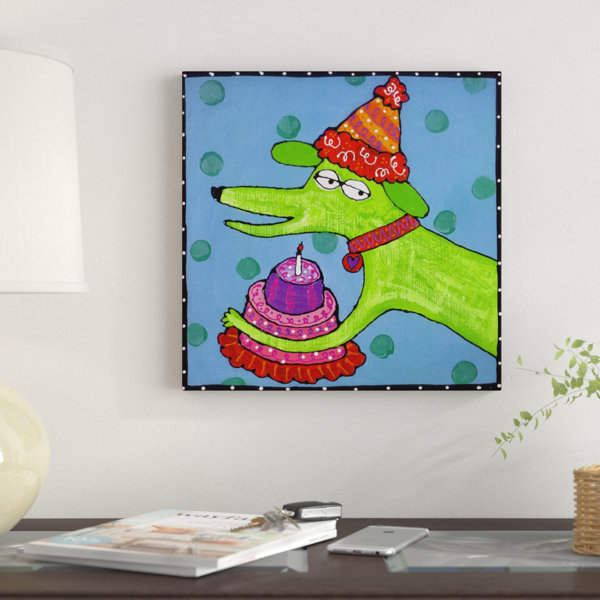 Winston Porter Birthday Dog With Cake Acrylic Painting Print On