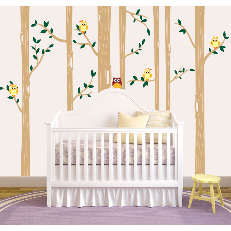 Innovative Stencils Nursery Birch Tree Wall Decal With Owl Birds Innovative Stencils Nursery Birch Tree Wall Decal With Owl Birds Forest