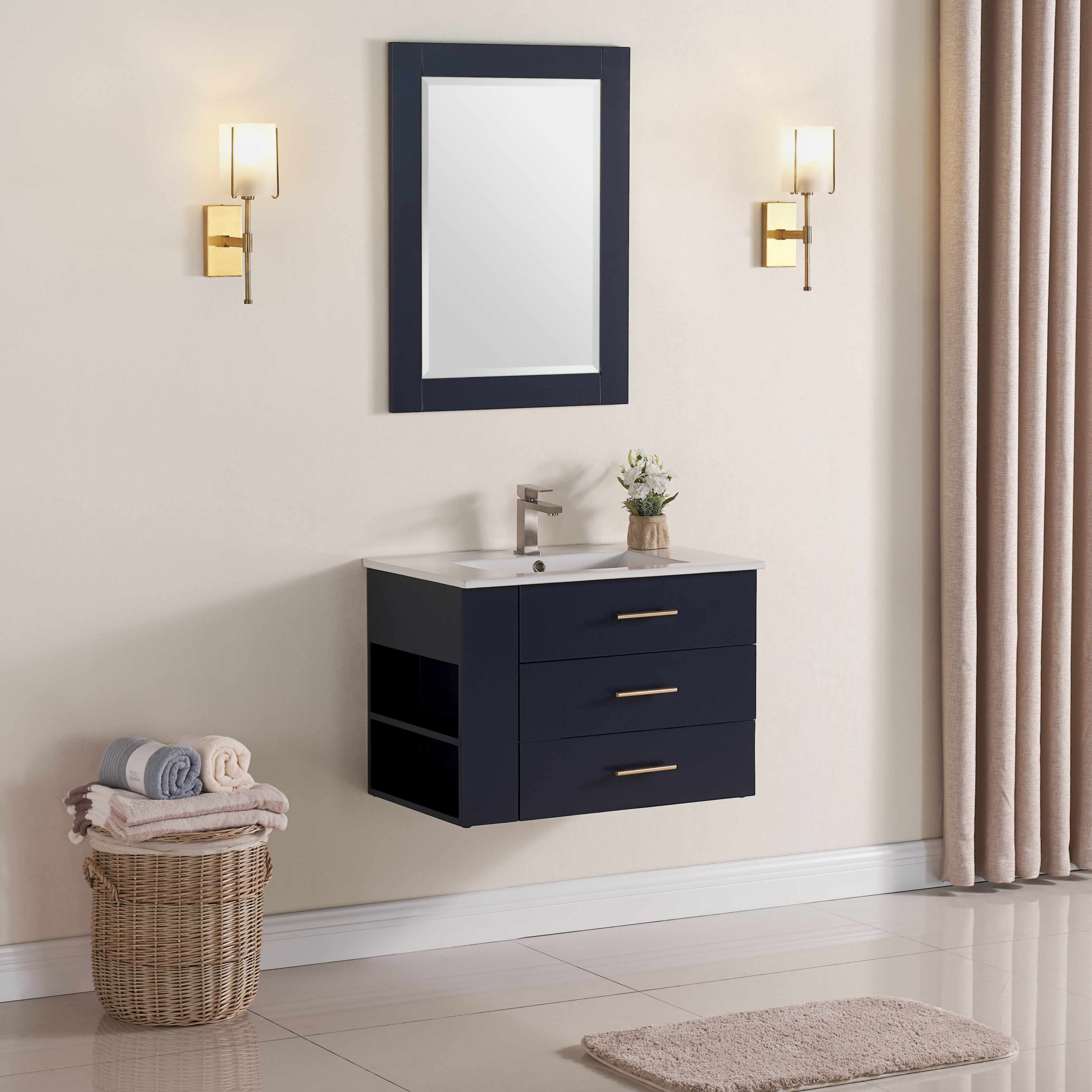 Exquisite Home 12" Wall-Mounted Single Bathroom Vanity Set with Mirror Exquisite Home 12" Wall-Mounted Single Bathroom Vanity Set with Mirror