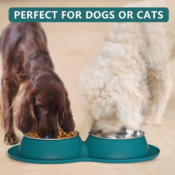 Noise Free Rubber Base Iconic Pet Elegant Stainless Steel Color Splash Water Bowl with Non Skid 