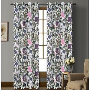 Woodland Nature/Floral Sheer Grommet Curtain Panels (Set of 2)