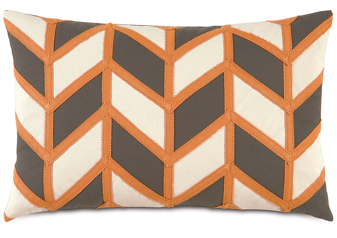 Chevron Lumbar Pillow - Shop Drew's Honeymoon House {Jonathan's Guest Suite} #geometricpillow #trapezoid #PropertyBrothers
