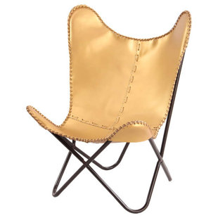 Go to store & view more images Fashion N You by Horizon Interseas Gold Leather Butterfly Lounge Chair
