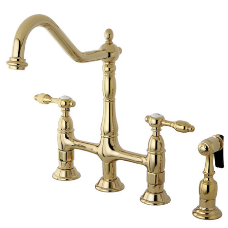 Tudor Double Handle Widespread Kitchen Faucet with Brass Spray