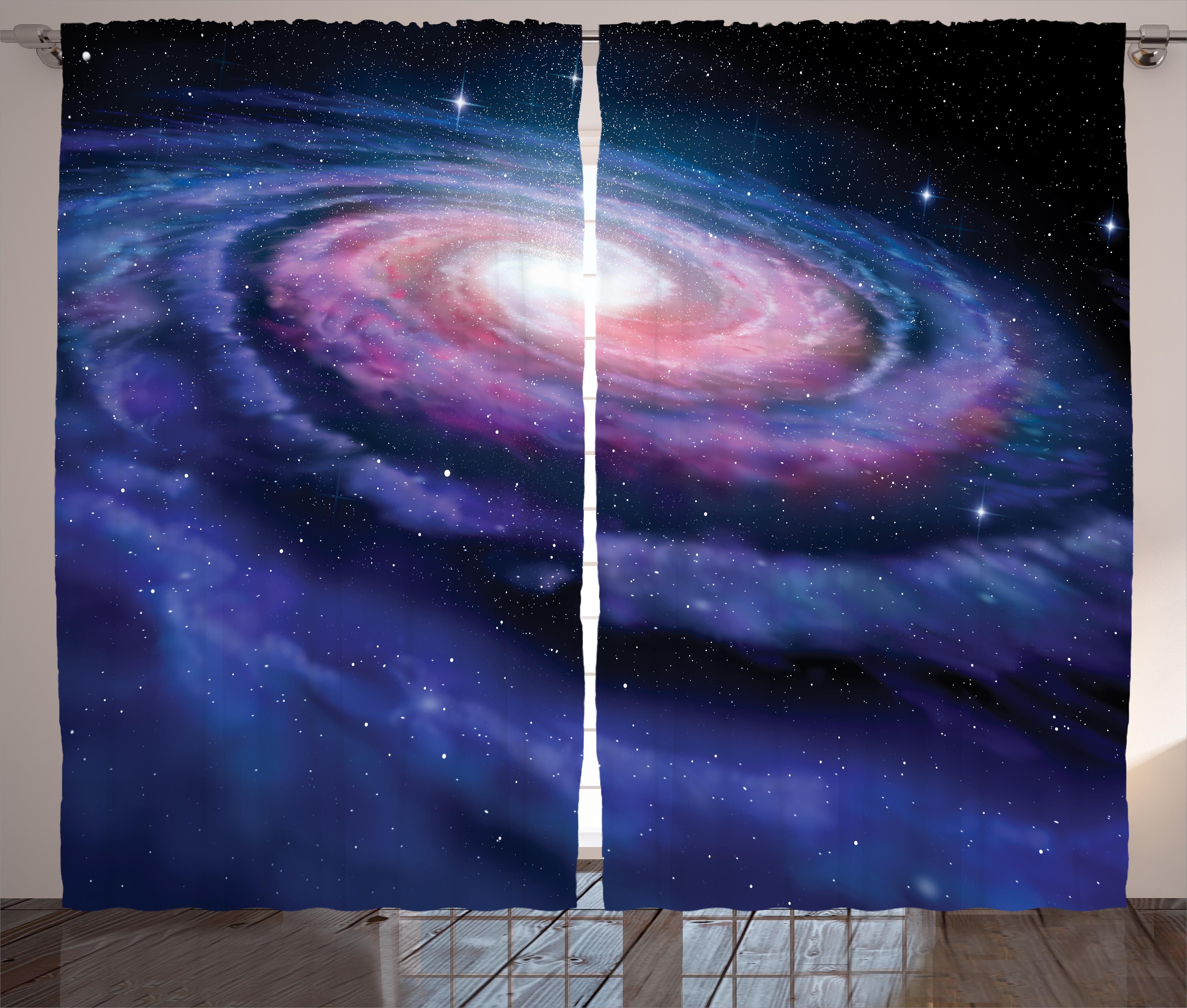 Starry Sky Night Window Curtains Dark Blue Cloud Universe Galaxy Drapes 