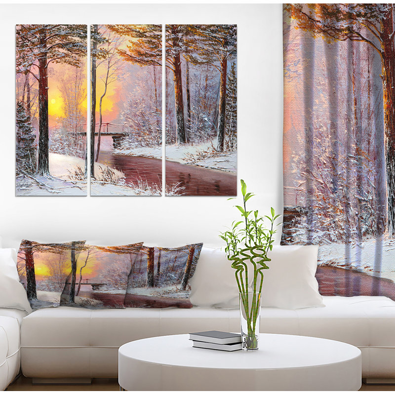 East Urban Home Winter Forest At Sunset Oil Painting Print Multi