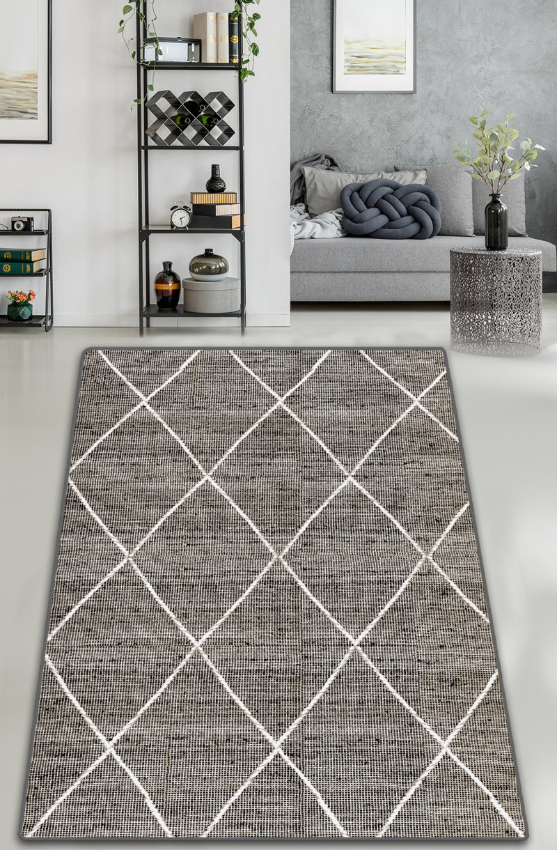 Northwich Geometric Power Loomed Polyester Area Rug in Gray/White Rug Size: Rectangle 2'7" x 3'11"