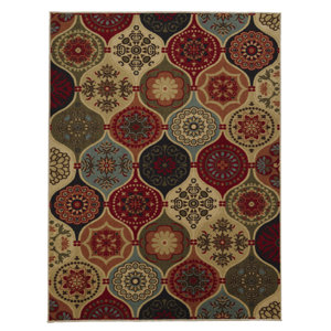 Arline Rubberback Rectangle Red/Beige Indoor/Outdoor Area Rug