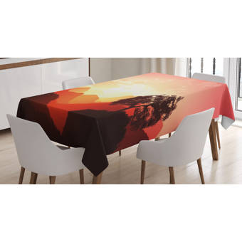 East Urban Home Ambesonne Mystic Tablecloth Oriental Sunset View With Tree And Mountains Mystique Hills Rectangular Table Cover For Dining Room Kitchen Decor 60 X 90 Coral Orange Dark Brown Wayfair