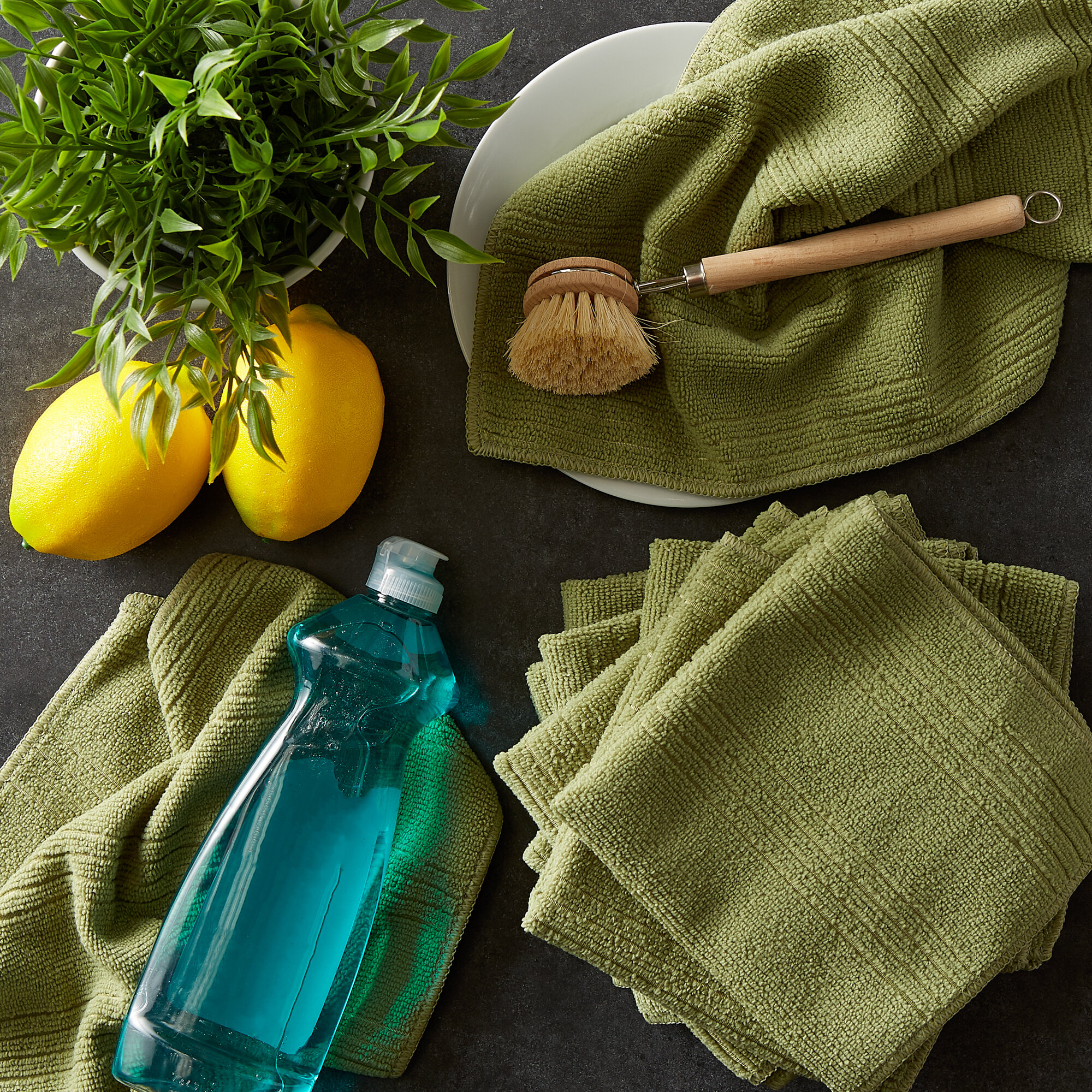 Cotton Sponge Cloth Kitchen Clean Up Reusable Summer Lemon Print Set of 2