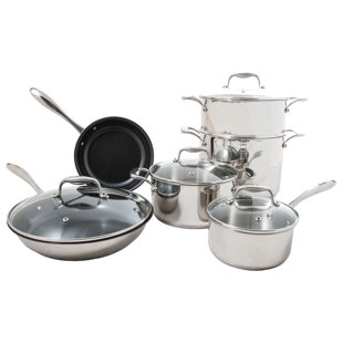 6PC Non Stick Cookware Set en acier carbone avec Couvercle Cuisine Pan Pot Casserole Gris