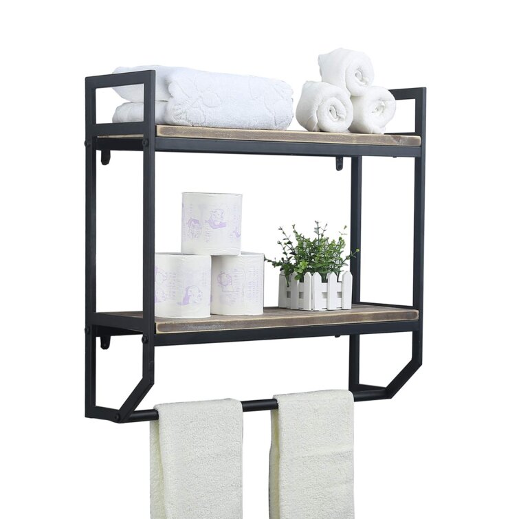 Bathroom Wall Shelves with Towel Bar Towel Rack with Floating Shelves for Bathroom Bathroom Shelf Over Toilet with Drawers and Towel Holder Bathroom Shelves Wall Mounted with Towel Hanger 