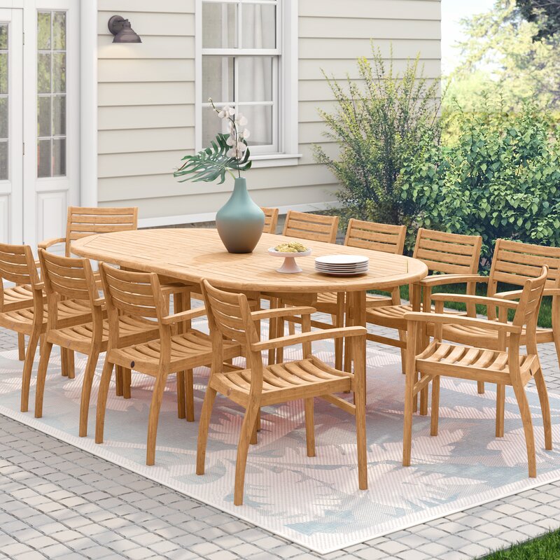 Beachcrest Home Catriona 13 Piece Teak Dining Set Reviews Wayfair