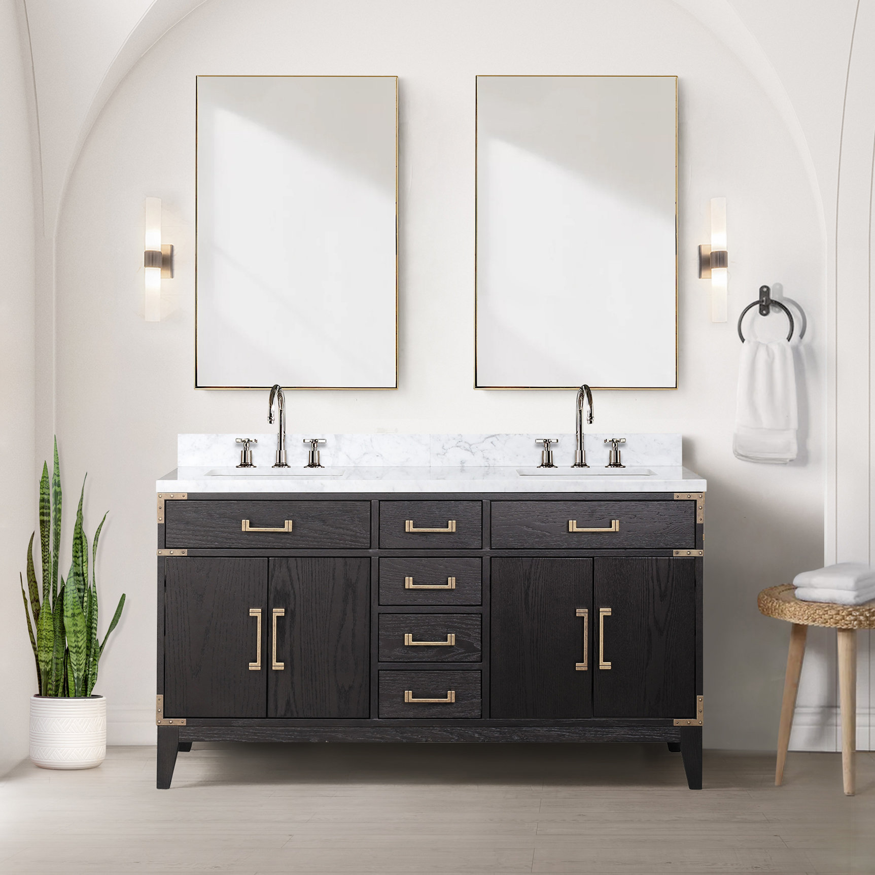 Lexora 60'' Free-standing Double Bathroom Vanity with Marble Vanity Top ...