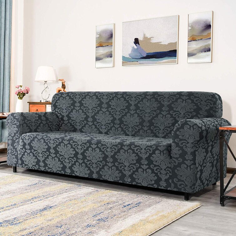 Dark Blue Elegant Polyester and Spandex Stretch Box Cushion Loveseat Slipcover 