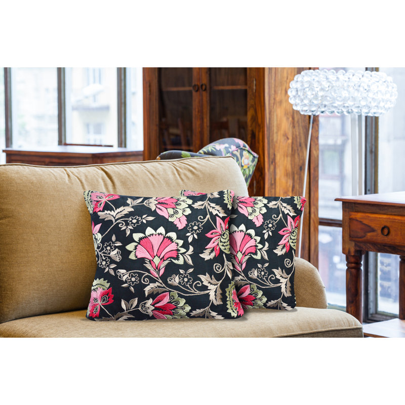 Astoria Grand Icarus Black Pink Primrose Floral Throw Pillow Wayfair