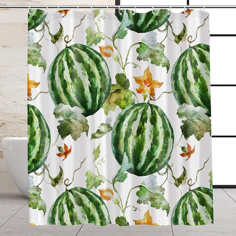 Bathroom Decor Watercolor Watermelon Shower Curtain Waterproof Fabric & 12 Hooks 