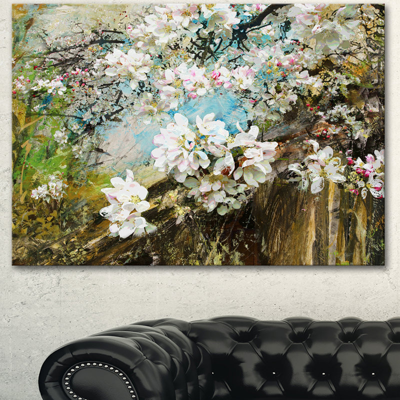 Wallpaper Designart Apple Blossoms With White Flowers Painting Print On For Free