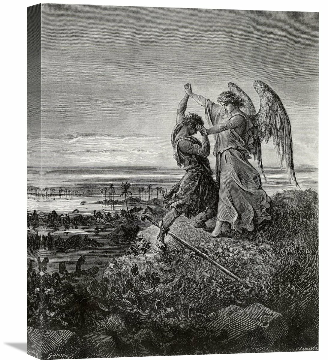 Global Gallery Jacob Wrestling With The Angel by Gustave Dore - Print ...
