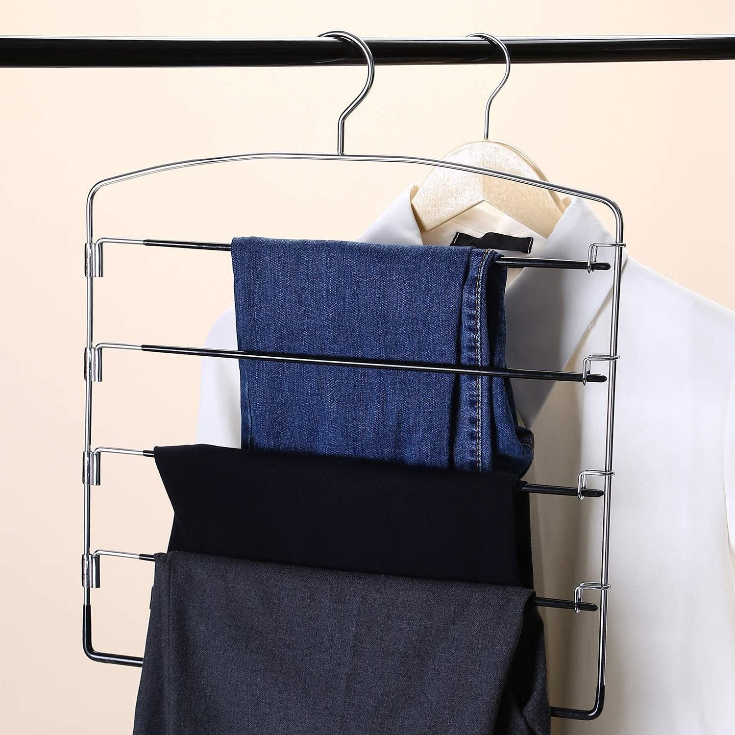 Pants Hangers Non Slip 3 Pack Space Saving Hangers Multi-Layer Swing Arm Pants H 