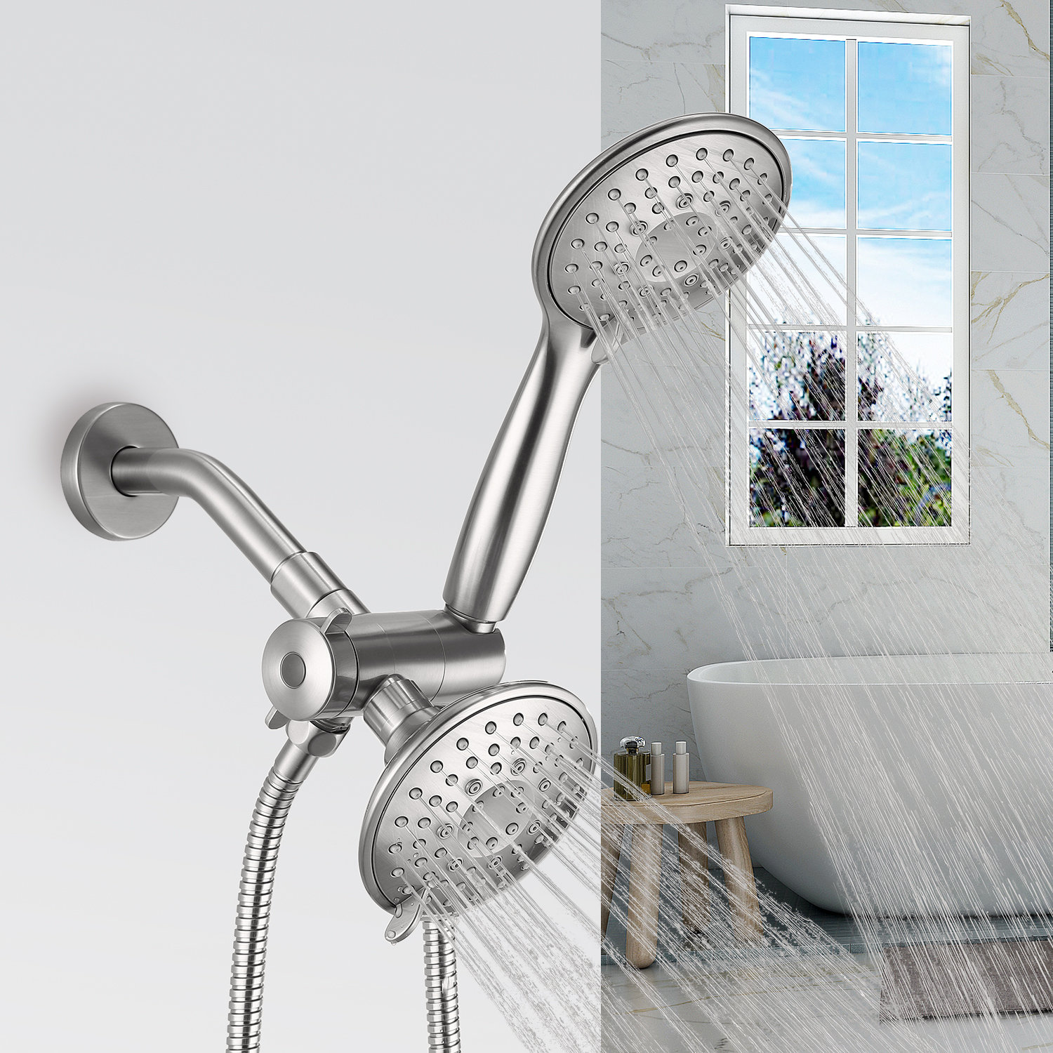 Home Plumbing & Fixtures Home Improvement Luxury Chrome DUAL HEAD