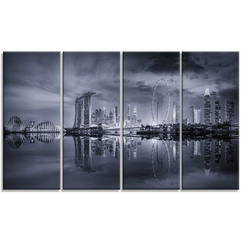 Designart Black And White Singapore Skyline Photographic Print Multi Piece Image On Wrapped Canvas Wayfair
