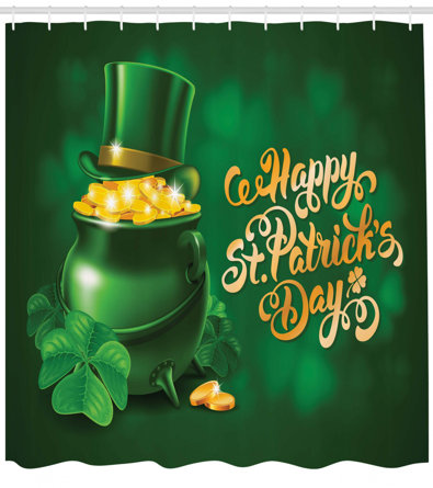 St. Patrick'S Day Large Pot of Gold Leprechaun Hat and Shamrocks Greetings 17Th March Single Shower Curtain