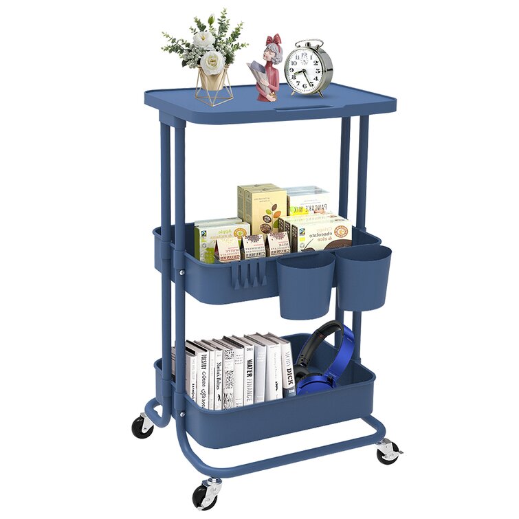 3 Tier Metal Cart Rolling Storage Shelves With Handles Home Storage Utility Cart