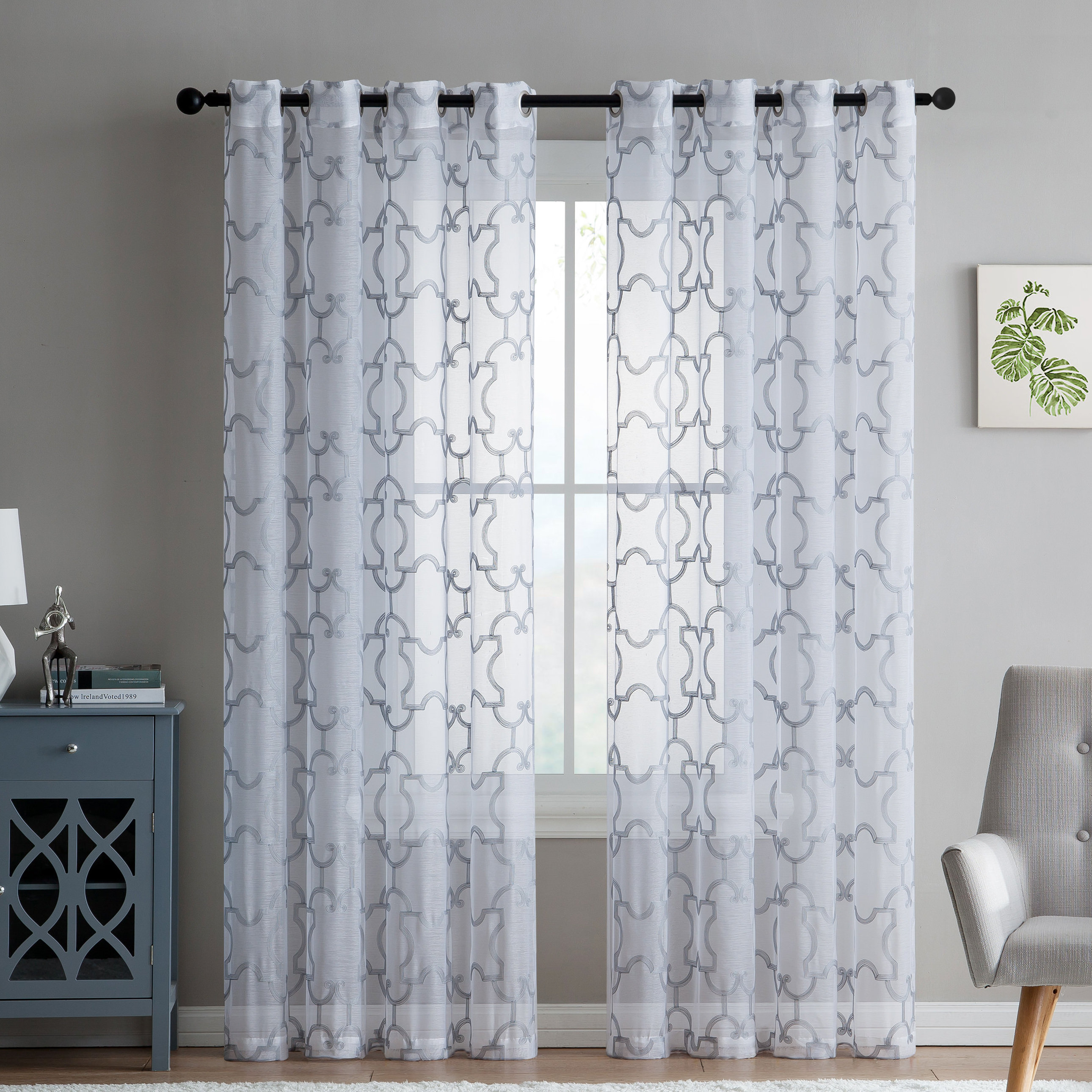 Rosdorf Park Kadence Trellis Embroidered Voile Geometric Sheer