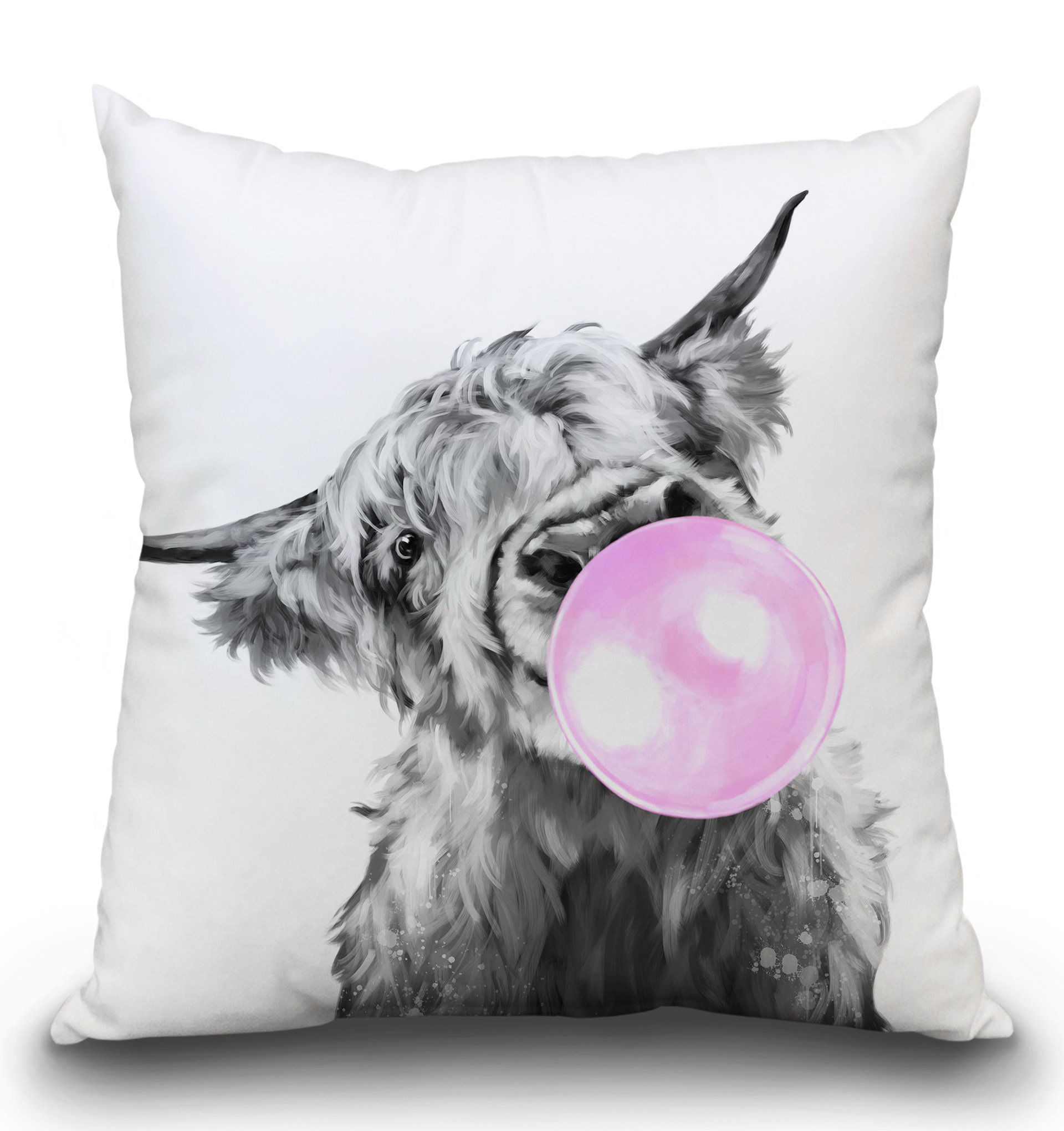 East Urban Home Highland Cow With Bubble Gum Throw Pillow Wayfair