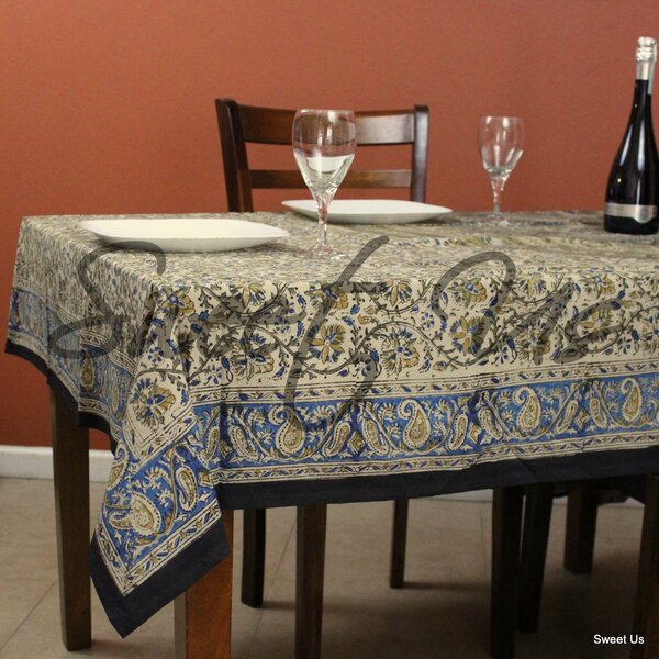 India Arts Floral Peacock Tablecloth-Spread-Colorful Home Decor-Red-60 x 88