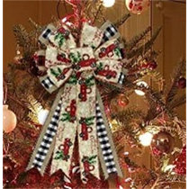 6 Burlap Christmas Bow Ornaments 4”Wide Christmas Tree Decoration Wreath 