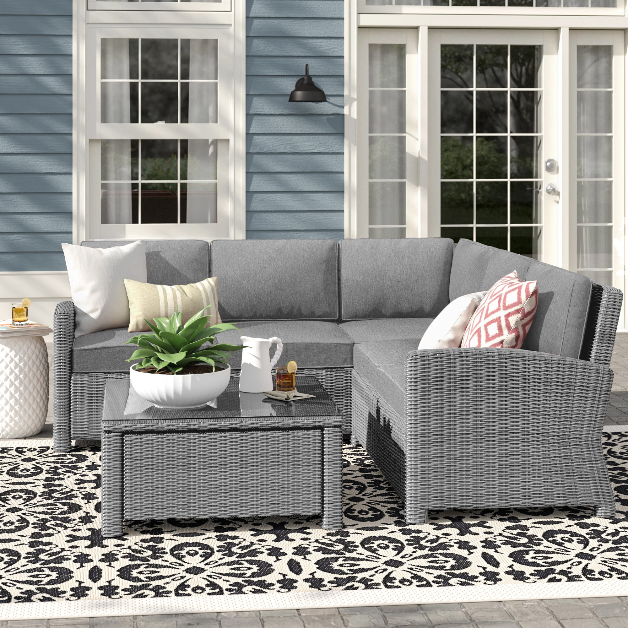 Lawson 4 Piece Rattan Sectional Seating Group With Cushions Reviews Birch Lane