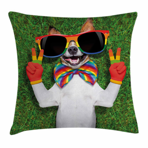 East Urban Home Dog Gay Dog Peace Sign Pride Square Pillow Cover