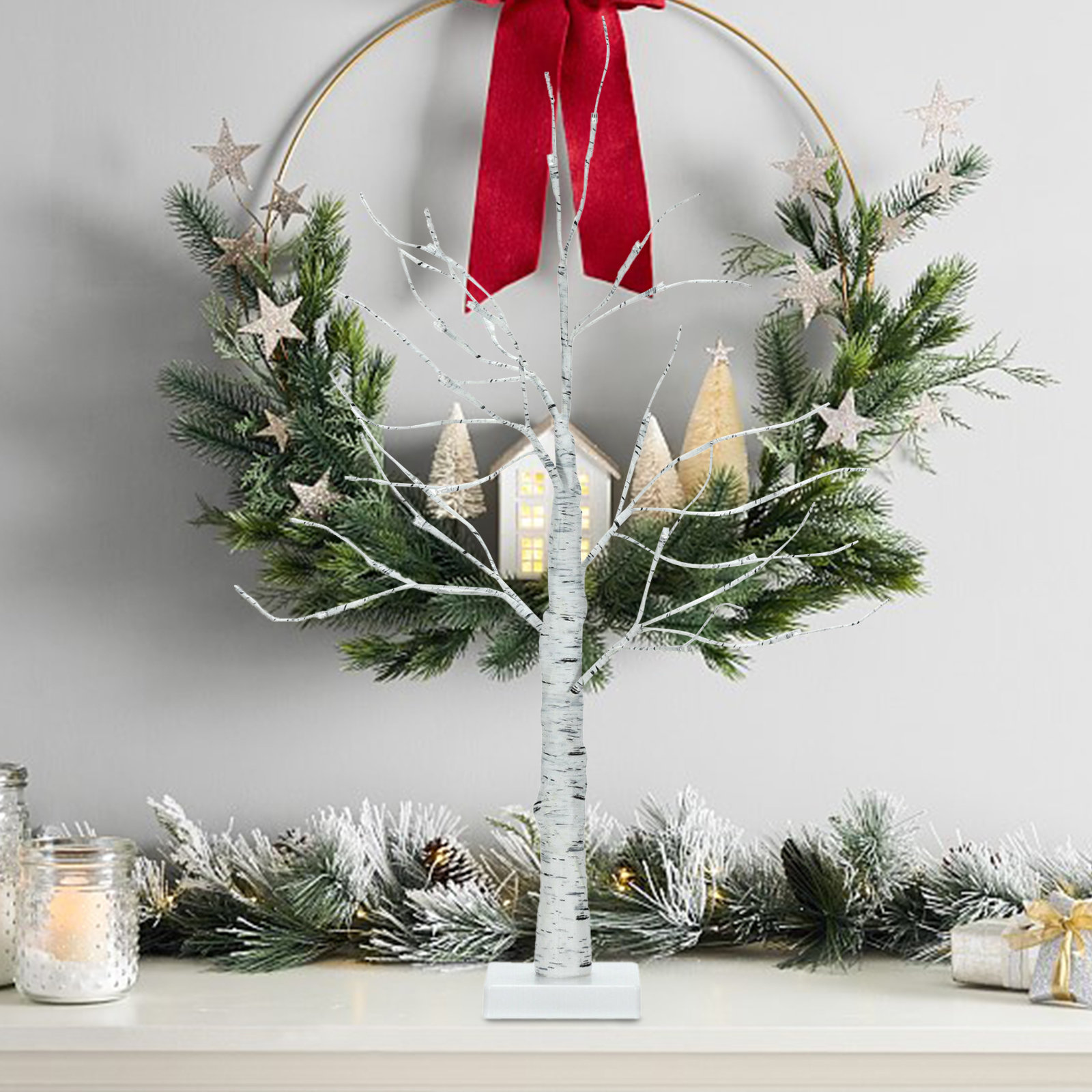 The Holiday Aisle® 2 Ft. Led Lighted Artificial White Twig Birch Tree Tabletop Christmas Tree