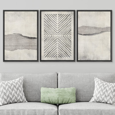 Geometric Abstract Simple Neutral Modern Pictures Home Decor - Framed Canvas Print Wall Art Work