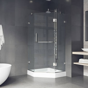 Aston Bromley Gs Frameless Corner With Glass Shelves 70 X 72 Rectangle Hinged Shower Enclosure Wayfair
