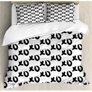 Go to store & view more images East Urban Home Xo Monochrome Hand Drawn Artistic Hugs and Kisses Words Paintbrush Style Artwork Duvet Set