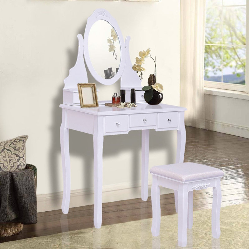 Charlton Home Costway Wooden Vanity Jewellery Makeup ...