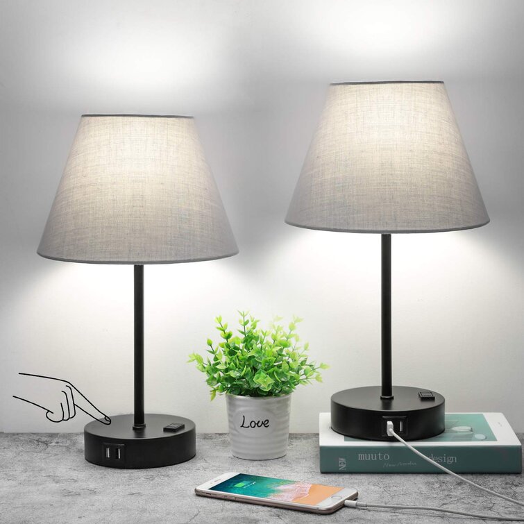 Gray//Silver Office Modern Table Lamps Living Room Small Nightstand Lamps Set of 2 Bedside Desk Lamps for Bedroom