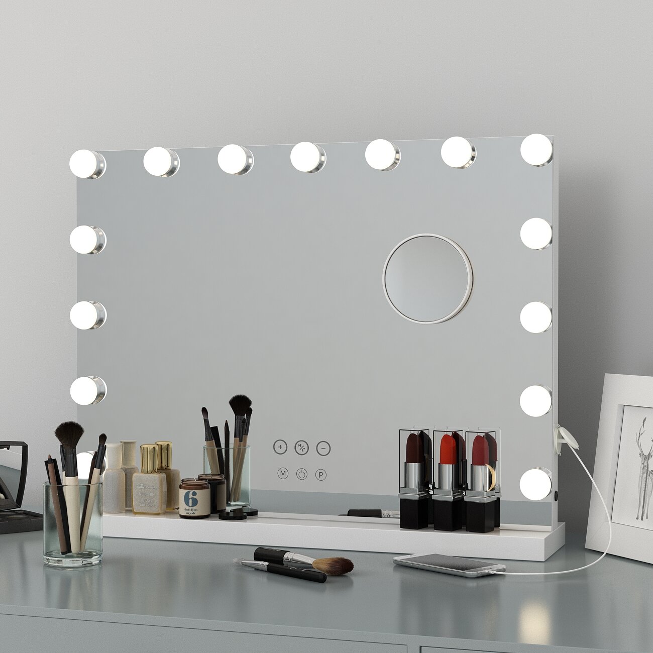 House Of Hampton Large Vanity Makeup Mirror With Lights Hollywood Lighted Mirror With 15 Pcs Dimmable Led Bulbs For Dressing Room Tabletop Mirror Or Wall Mounted Detachable 10x Magnification Spot Mirror Wayfair Ca