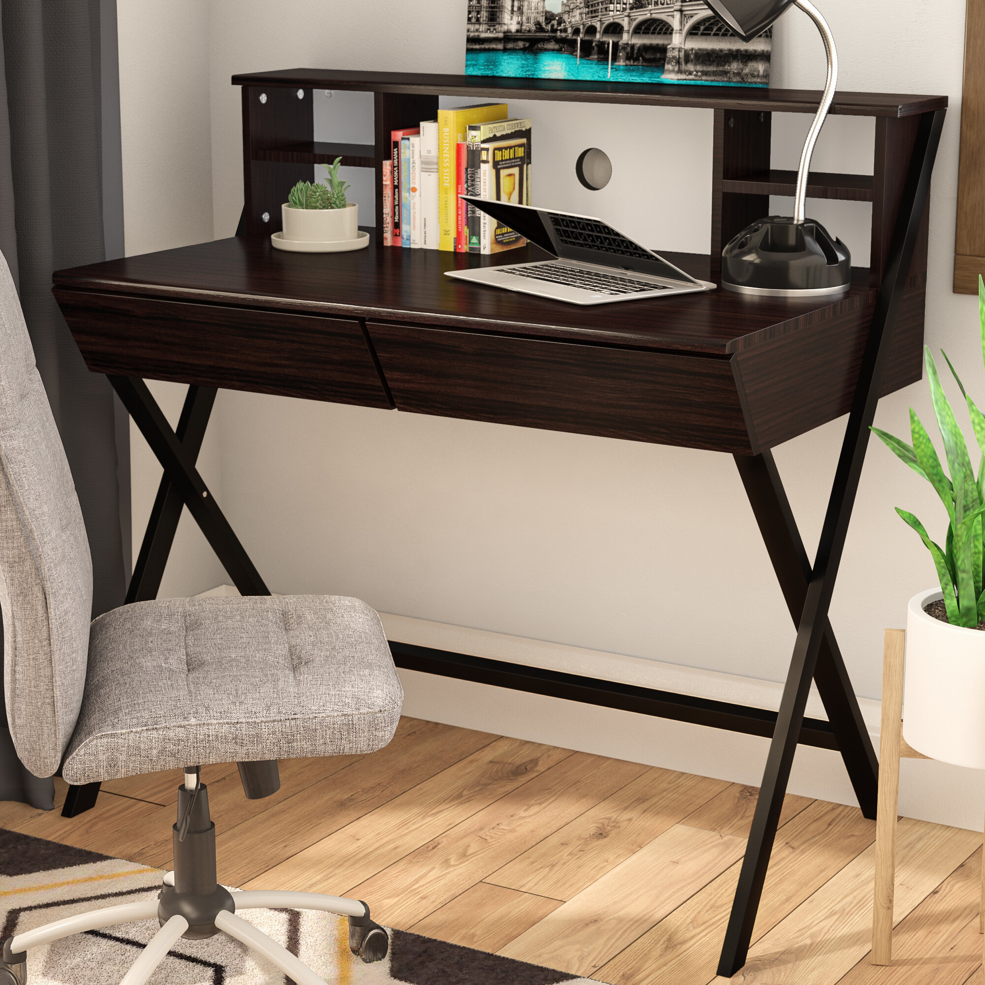 Ebern Designs Ferrao Desk With Hutch Reviews Wayfair