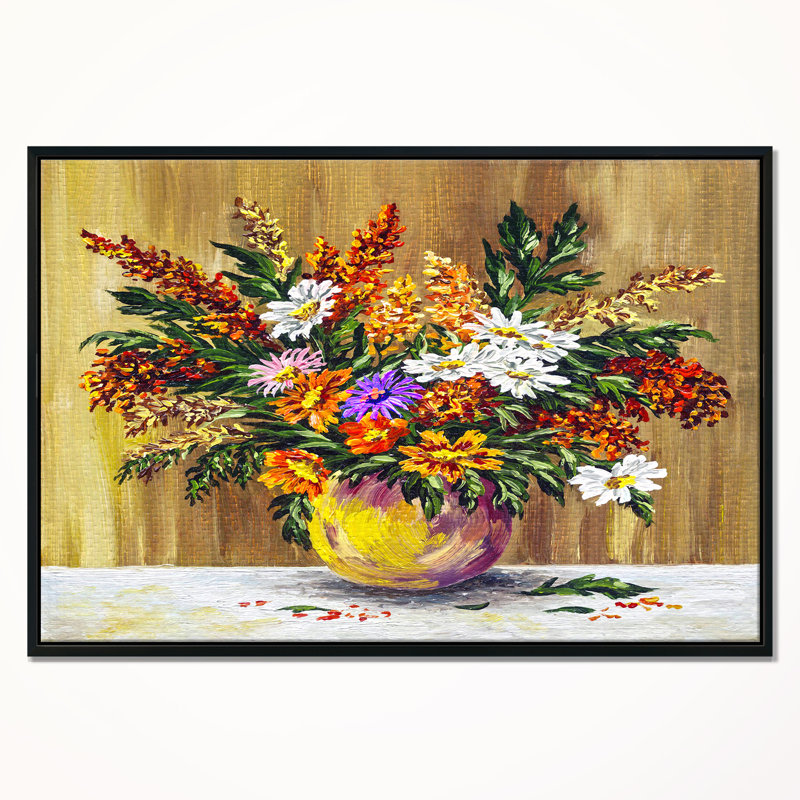 East Urban Home Wild Flowers In A Pot Framed Oil Painting Print