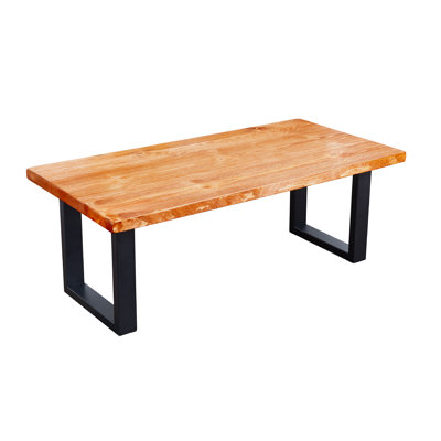 Coffer Solid Wood Rustic 36 in. Coffee Table Kit With 2 Square Matte Black Metal Legs
