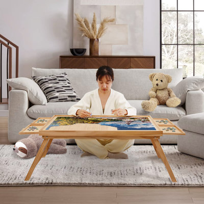 1500 Pcs Puzzle Board Wooden Jigsaw Puzzle Table with Folding Legs 4 Drawers, 1 Set of Accessories