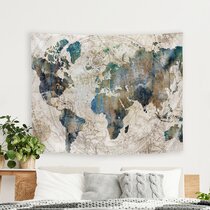 World Map 1733 Tapestry 100% Polyester Printing For Wall Hanging Bedroom Curtain