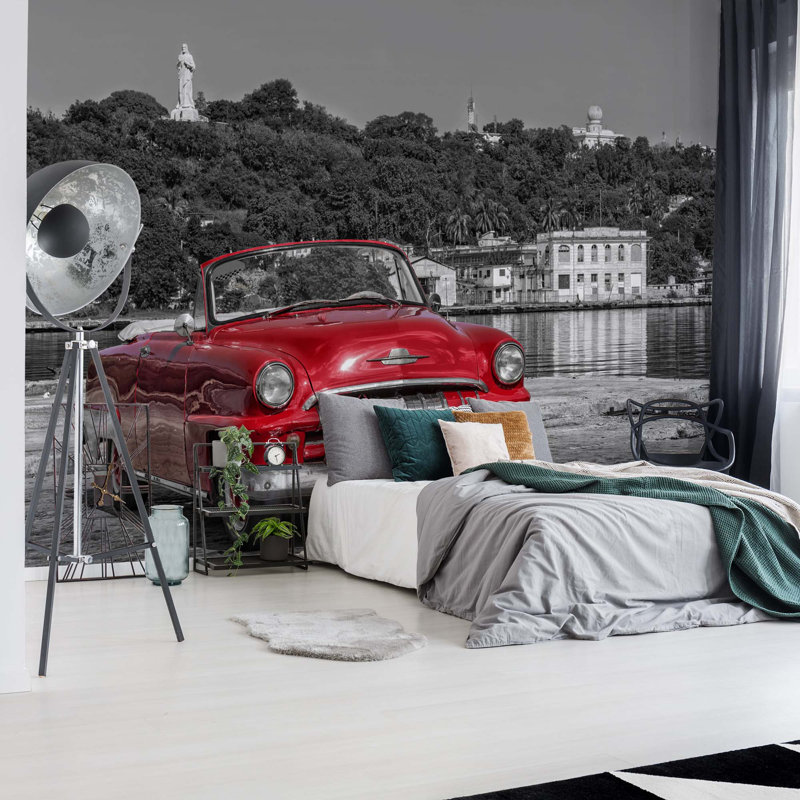 Brayden Studio Havanna Cuba Red Vintage Car 2 08m X 1 46m Semi